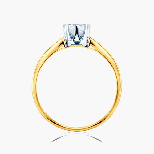 Pierścionek zaręczynowy SAVICKI: dwukolorowe złoto, biały szafir